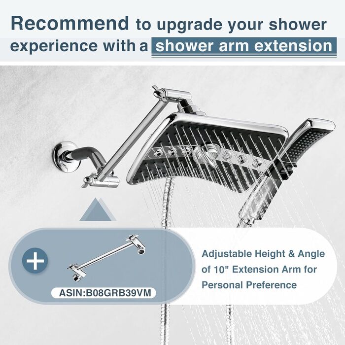 BRIGHT SHOWERS Double Shower Head Combo Set, Handheld Shower Head, Rain Shower Head, Combo with Black Face, 152.4 cm Stainless Steel Shower Hose, Chrome