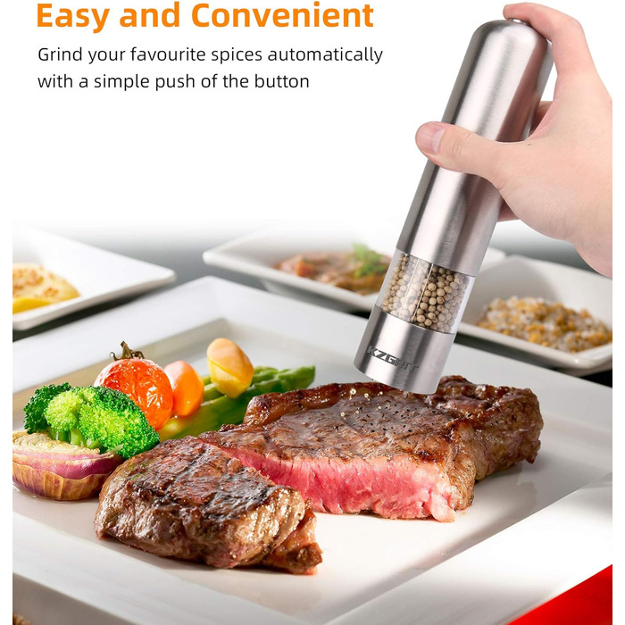 Електричні мельниці для солі та перцю (2 шт.) з LED-підсвіткою, керамічні жорна, регулювання помелу, нержавіюча сталь