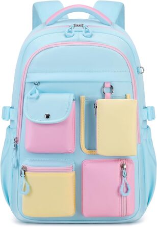 Рюкзак для дівчинки Tanou: великий шкільний рюкзак для підлітків з тканини Oxford, з багатьма відділеннями (блакитний, рожевий)