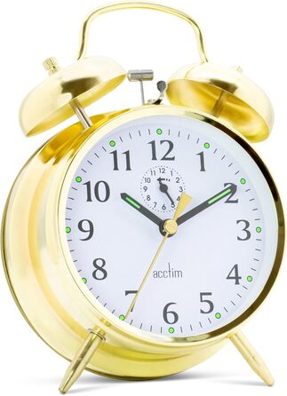 Acctim Saxon Mechanical Double Bell Alarm Clock, Brass, Metal, 16.5 x 12 x 5.5 cm
