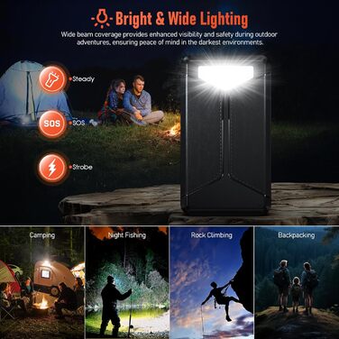 Портативний зарядний пристрій 63200mAh з сонячною панеллю: Power Bank з 3 сонячними панелями, 22.5W USB-C, швидка зарядка, SOS ліхтарик, цифровий дисплей, для кемпінгу, чорно-оранжевий