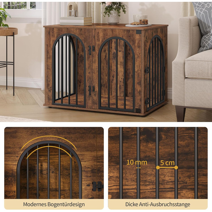 Клітка для собак Hzuaneri, 80 см, 3 двері, бокова дверцята, сучасний дизайн, стіл-клітка, міцна, 80x56x61 см, вінтажний колір, DFC85101B