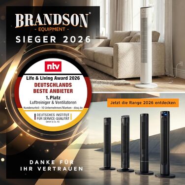 Вентилятор Tower Brandson ECO GREEN – тихий, з пультом, 12 швидкостей, режим сну, білий