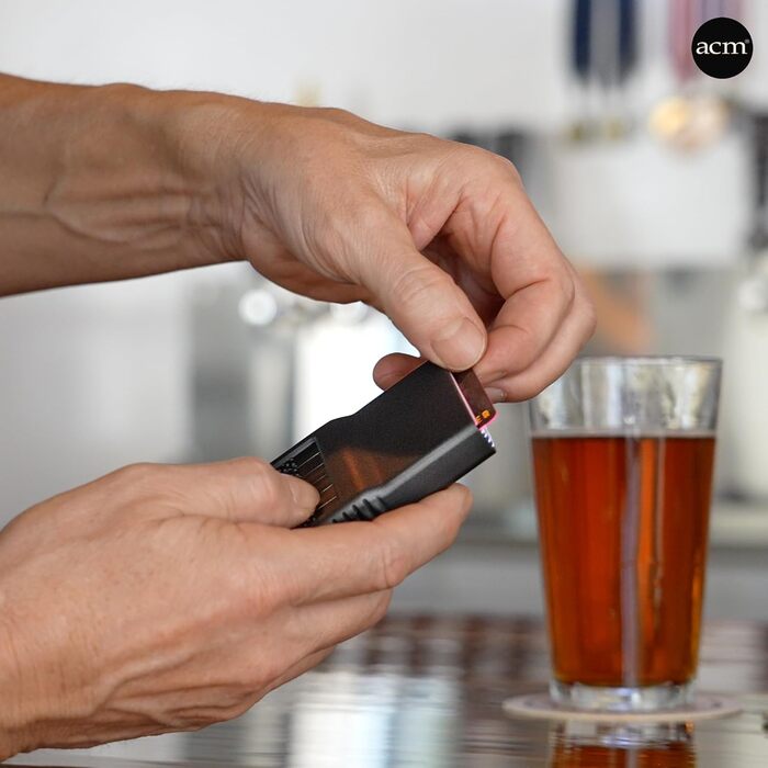 Чоловічий та жіночий гаманець ACM 2.0: органайзер з картхолдером, захист від подряпин, хром/срібло, чорний сатин