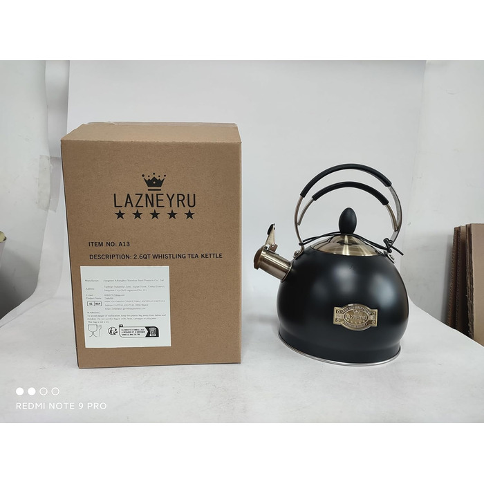 Півлітровий чайник-свисток з нержавіючої сталі з термостійкою ручкою, підходить для всіх типів плит, включаючи індукційну, чорний