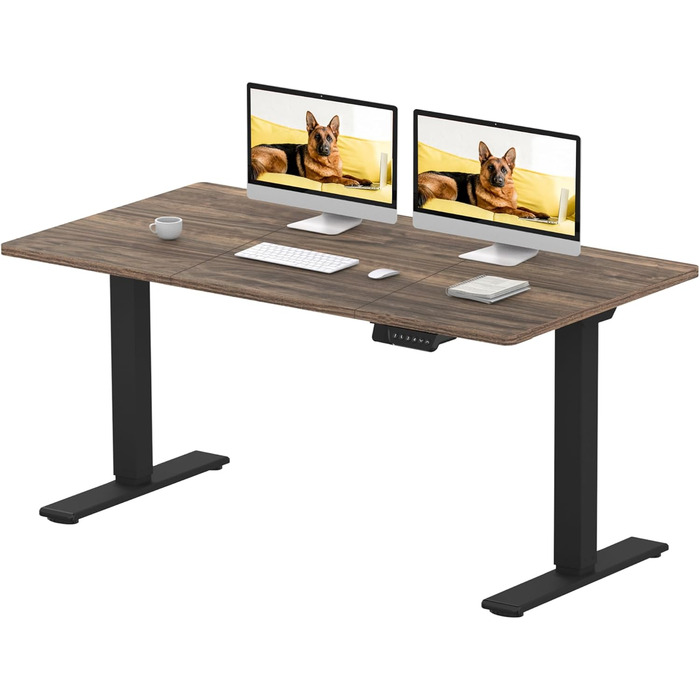 Стол підйомний електричний SANODESK 200x80 см з 2 моторами, пам'ять висоти, стабільний, чорний/коричневий
