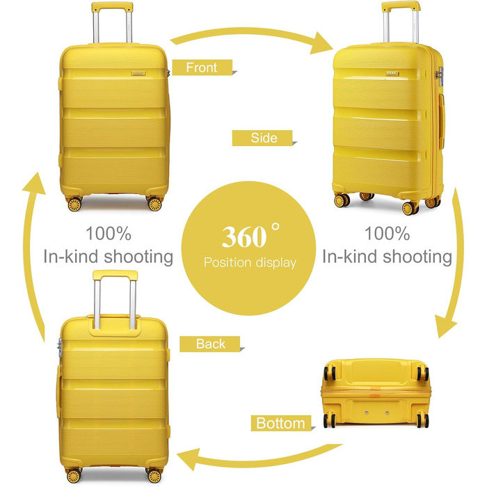 Валіза на 4 колесах, міцна та легка, з TSA-замком та YKK-блискавкою, тихі колеса. Ручна валіза з косметичкою (Жовтий, косметичка)