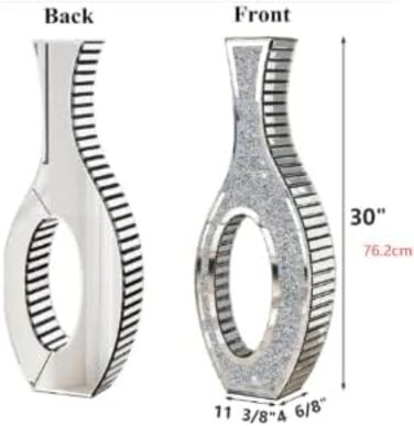 Ваза для квітів напольна 68 см, срібна ваза з кристалом для пампас трави, скляна ваза з дзеркальними діамантами, декоративна розкішна блискуча ваза для вітальні, декор інтер'єру – не для води (13L x 12.5B x 76.5H cm)