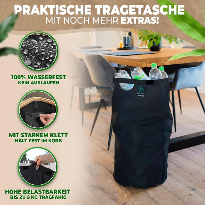 Deposit bottle collection container with lid and carrying bag | Deposit container with holes, rotatable | Ideal deposit bottle storage, empty container collection container, bottle collector (Black, without print)