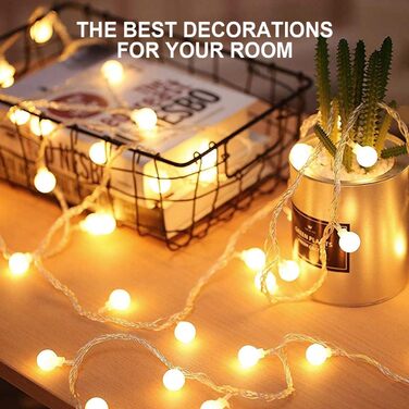 Ланцюжок прикрас з LED-кулями, 23м, 200 LED, для внутрішнього та зовнішнього використання, 8 режимів, функція пам'яті, з вилкою, ідеально для Різдва, весілля, вечірки (тепле біле світло)