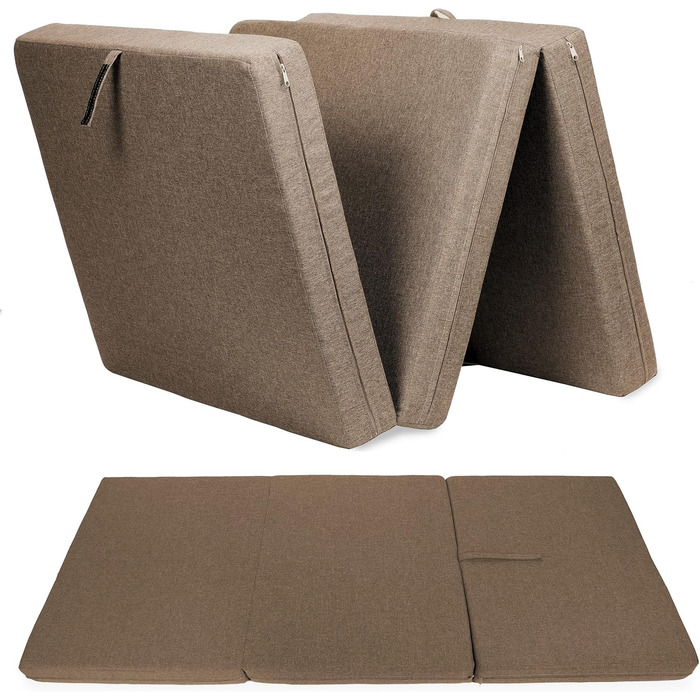 Складаний матрац Sunnypillow Premium 120x195x15 см, трисекційний, знімний чохол, коричневий, товстий пінополіуретан, гостьовий та дорожній