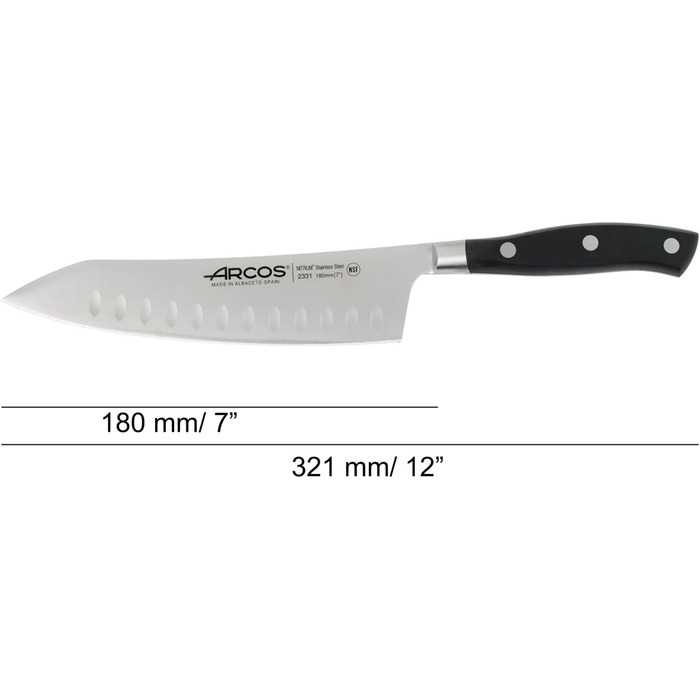 Ніж Arcos Riviera Santoku 180 мм з нержавіючої сталі з ручкою з POM - чорний