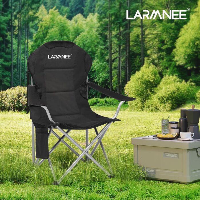 Складний кемпінговий стілець для пікніка, саду, балкону та пляжу, чорний - EBK01LC02