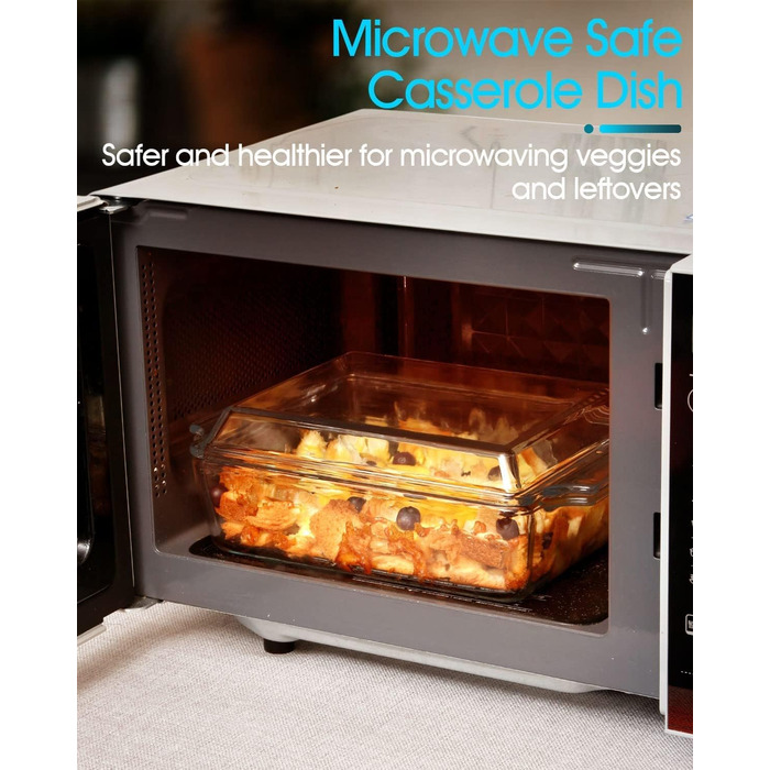 Прямокутна форма для запікання зі скляною кришкою, 2L, 24x20x6 см, для лазаньї, на 2 порції, сумісна з мікрохвильовою піччю та духовкою