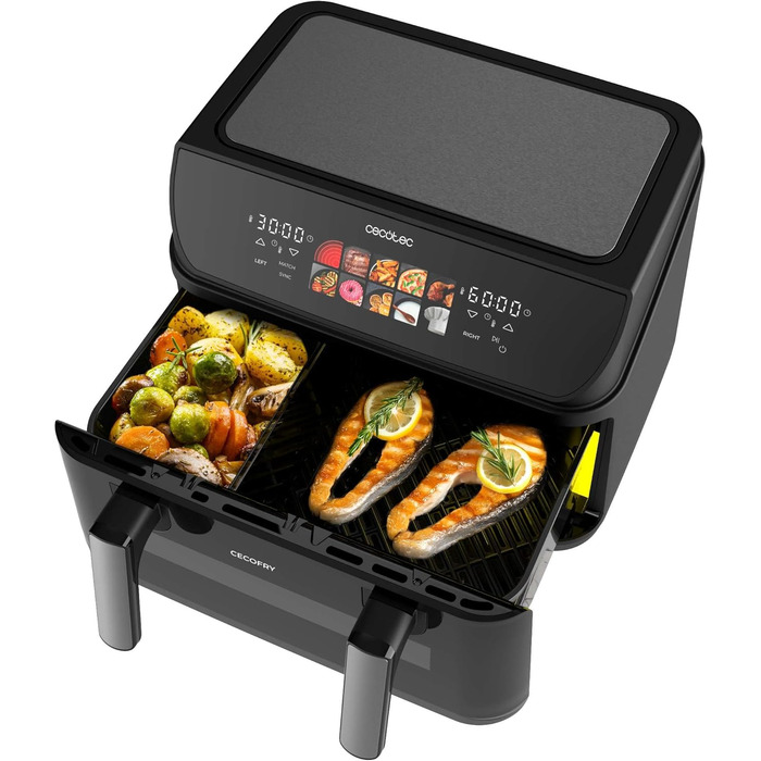 Фритюрниця без олії Cecotec Cecofry Grill Duoheat 8000 з грилем, 2200 Вт, 10 л, 8 меню, регулювання температури 80-200°C, цифровий дисплей, скло, для дієтичного харчування