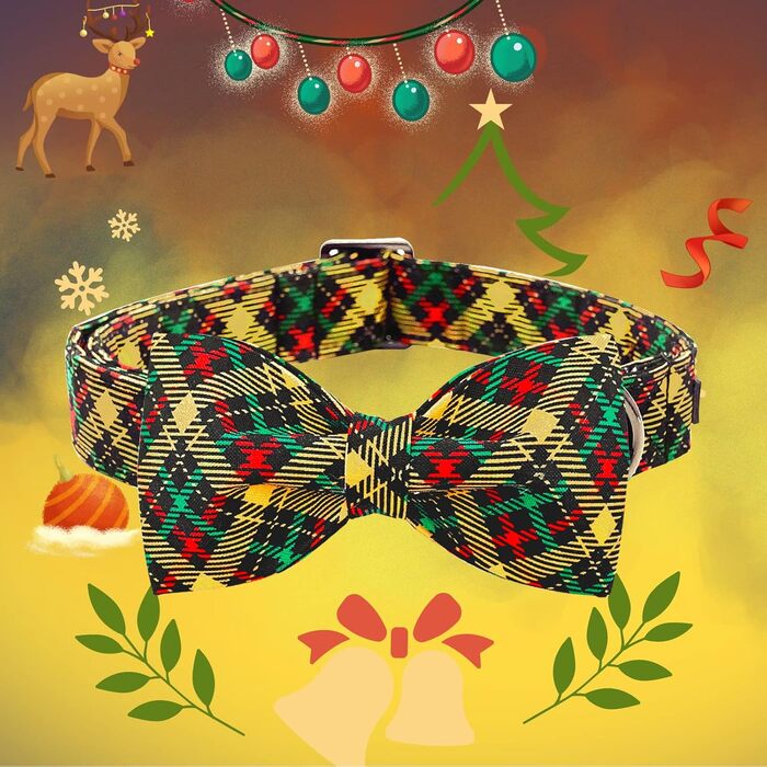 Нашийник для собак Lionheart Glory з візерунком у клітинку, регульований м'який нашийник з краваткою, нашийник з бантиком для середніх собак, подарунок для домашніх тварин, червоно-зелена клітинка (S, 1 шт.), різдвяний зелений