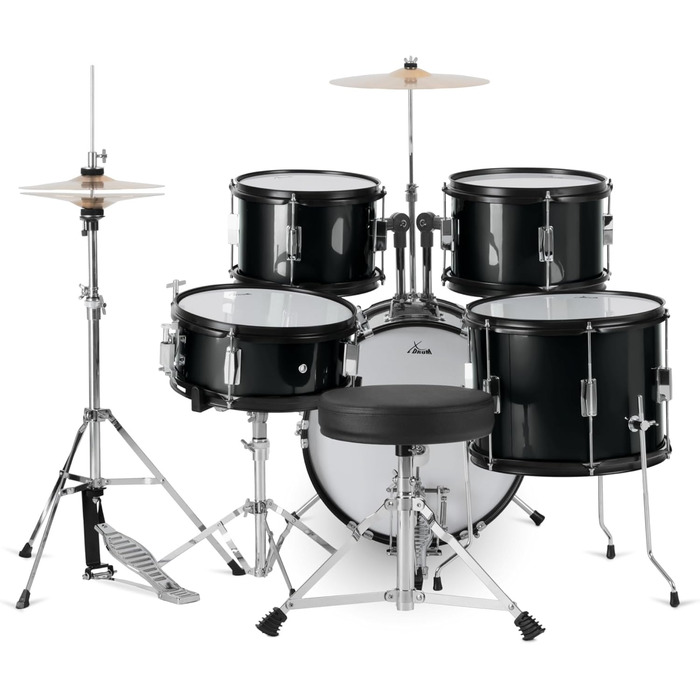 XDrum Junior Pro Kinder барабанний комплект Red - для дітей 5-9 років - з аксесуарами та навчальним посібником (Чорний, Solo)