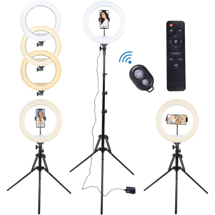 Кільцеве світло AGM 14 дюймів зі штативом, Bluetooth-пульт, 3 режими, 10 рівнів яскравості | LED для відео та фотографії