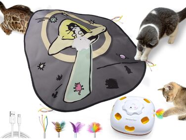 GoldenSun Cat Toy, Rechargeable, Interactive 4-in-1 Toy for Indoor, Hide-and-Seek Toy for Kittens, Whack-a-Mole Motion, Electronic Cat Toy for Exercise (Space Cat)