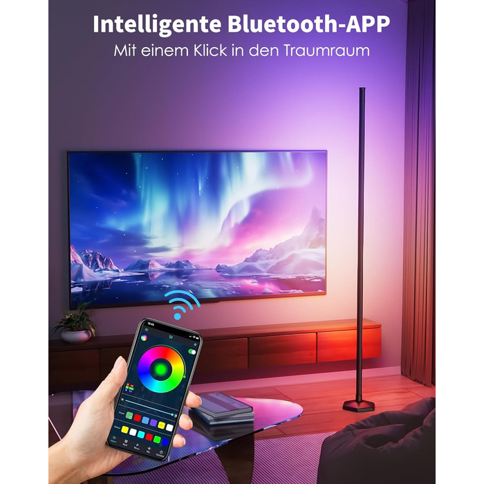 RGB LED Stehлампа WISIMMALL 2 шт. з дистанційним керуванням та APP, 170 см, 16 млн кольорів, 300 режимів, музичний синхронізація для вітальні, спальні, ігрової кімнати