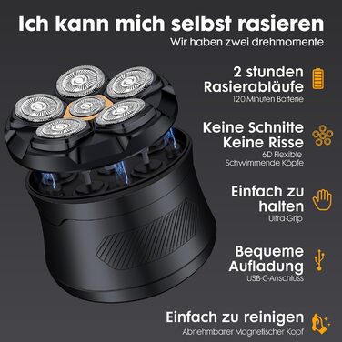 Електричний голкострум для гоління голови чоловічий, вологостійкий, з USB-C, легко чистити