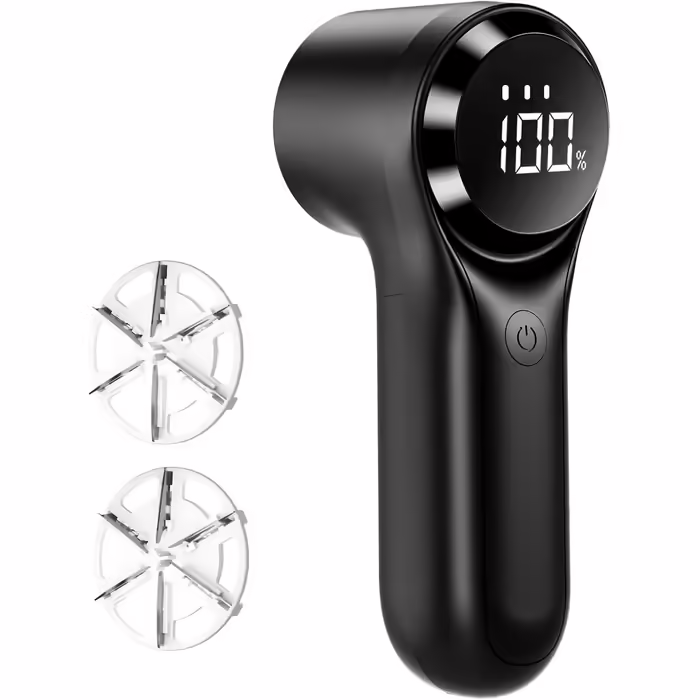 Buywoo Fabric Shaver, Electric Lint Remover, Rechargeable Lint Shaver Sweater Defuzzer for Removing Pilling, Battery Powered, 6-Blade, 3-Speed with LED Display for Clothing, Black