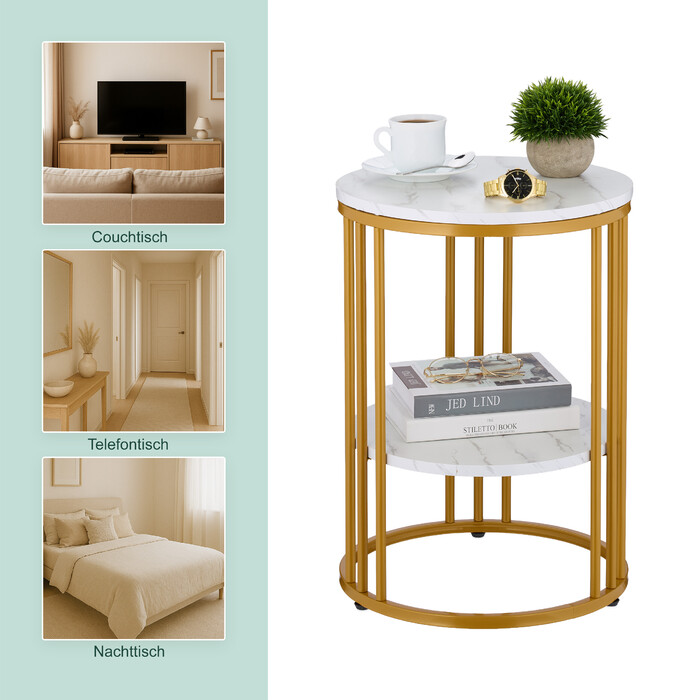 Relaxdays Side Table with Marble Look