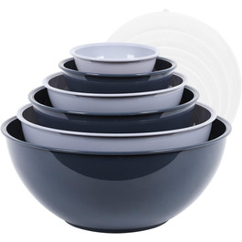 BoxedHome Mixing Bowls Set with Lids, Reusable Mixing Bowl, 12-Pack Mixing Bowl, Plastic Salad Bowl Non-Slip Stackable Serving Bowls for Kitchen (6 Bowls and 6 Lids) (Steam Blue)