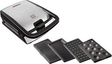 Tefal Snack Collection 4-Piece Set SW854D | Combination Appliance | Includes 4 non-stick plate sets | Dishwasher safe | Panini, waffles, sandwich, sweet pastries | 700W | Black/Stainless steel