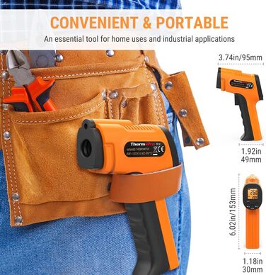 Інфрачервоний термометр ThermoPro TP30 -50°C ~ 550°C, вимірювання температури, лазерний, MAX/MIN/AVG, для клімату, авто, підлоги, °C/°F