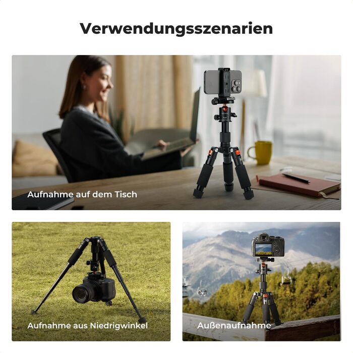 Міні штатив K&F Concept S225A1+BH-25: компактний штатив для камери з кульковою головкою 360°, 52 см, з тримачем для телефону, для Canon/Sony/Nikon/Fujifilm, до 6 кг