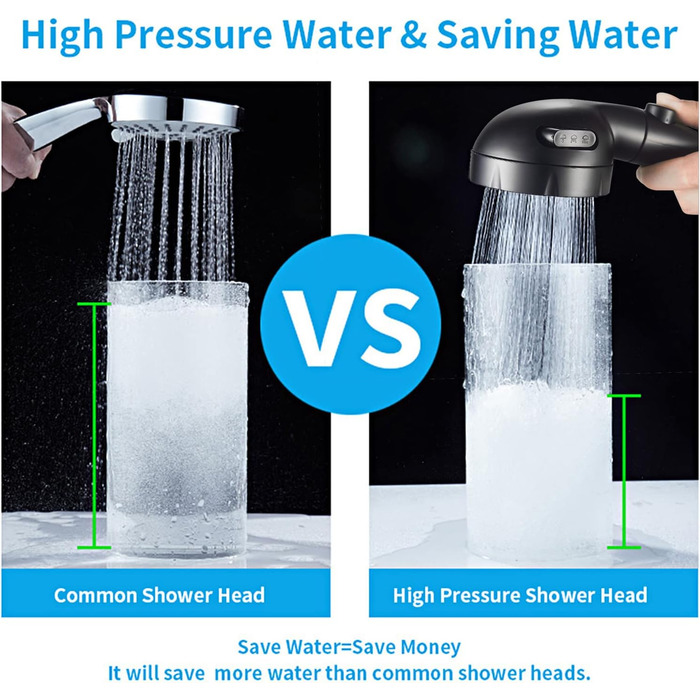 KAIYING Drill-Free High-Pressure Handheld Showerhead with ON/OFF Pause Switch, 3 Spray Modes, Water-Saving Showerhead, Detachable Puppy Shower Accessory (M: Showerhead + Holder + Hose) (Black)