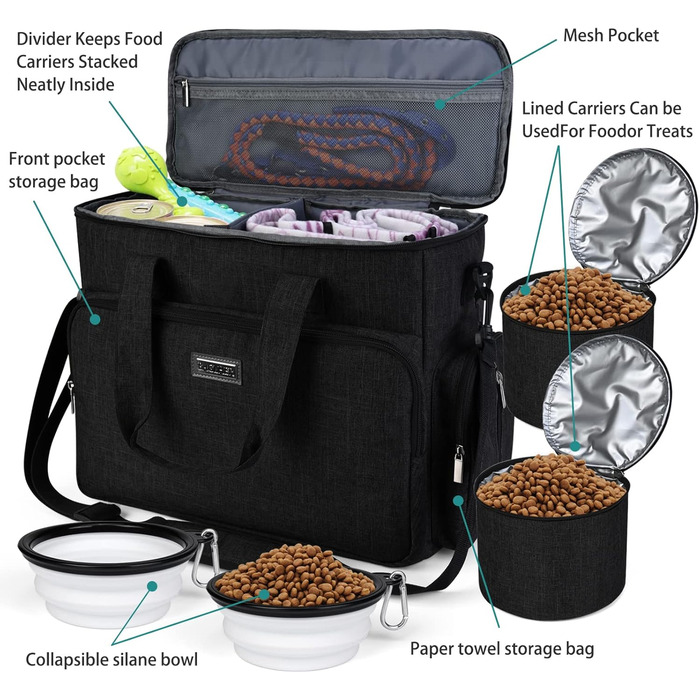 Чемодан для собак Vioett (L, Чорний) - дорожній набір для собак та котів з аксесуарами