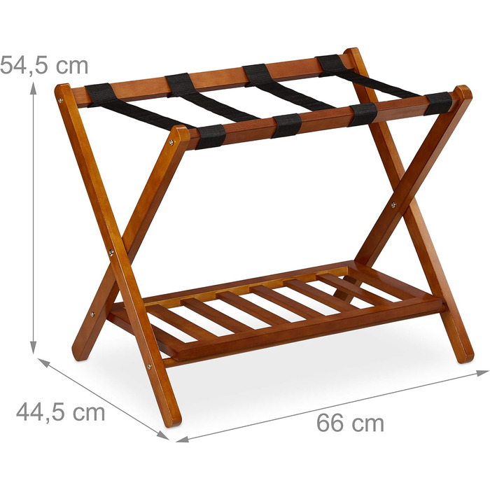 Relaxdays Folding Luggage Rack, Wooden Luggage Stool, HBT: 54.5 x 66 x 44.5 cm, 2 Shelves, Hotel Luggage Storage, white, 10029975_49 (Natural)