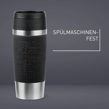 Термокружка Emsa N20202 Travel Mug Classic, 0.36 л, нержавіюча сталь, чорна | Зручний гвинтовий закриття, 4 год гаряче та 8 год холодне, 100% герметична, для миття в посудомийній машині, 360° отвір для пиття