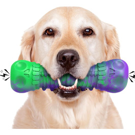 HETOO Dog Toy, indestructible, robust, squeaking, chew toy for aggressive chewers, large and medium dog breeds, dental care (Large, Purple Green)