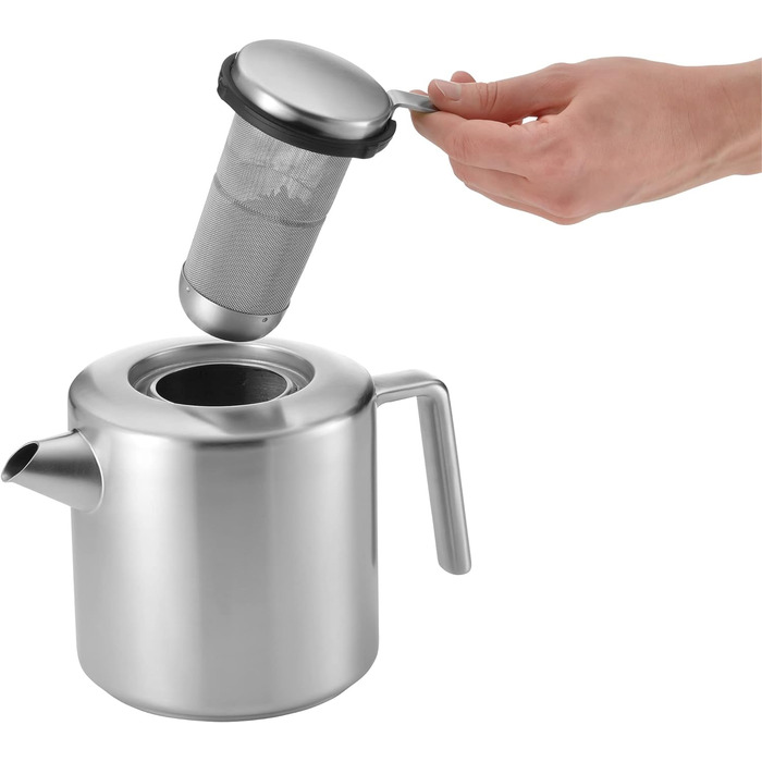 WMF Kult Teapot with trivet, 3-piece, Teapot 1.2l, infuser insert, trivet, Cromargan stainless steel brushed, for hot and cold drinks, 1.2 L, 06.3122.6030