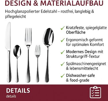 Набір столових приборів 60 предметів для 12 осіб з нержавіючої сталі – елегантний набір, полірований до блиску, придатний для миття в посудомийній машині та стійкий до іржі; для вишуканого сервірування столу в будні та на свята (Модель 3)