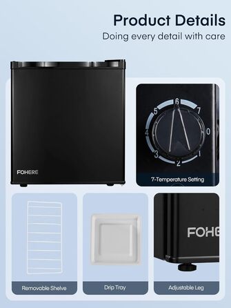 Міні-холодильник 46л з відділенням для льоду, чорного кольору. Енергоефективний, з регулюванням температури та змінним напрямком відкривання дверцят. Ідеально підходить для кухні, офісу, спальні, готелів та невеликих квартир.