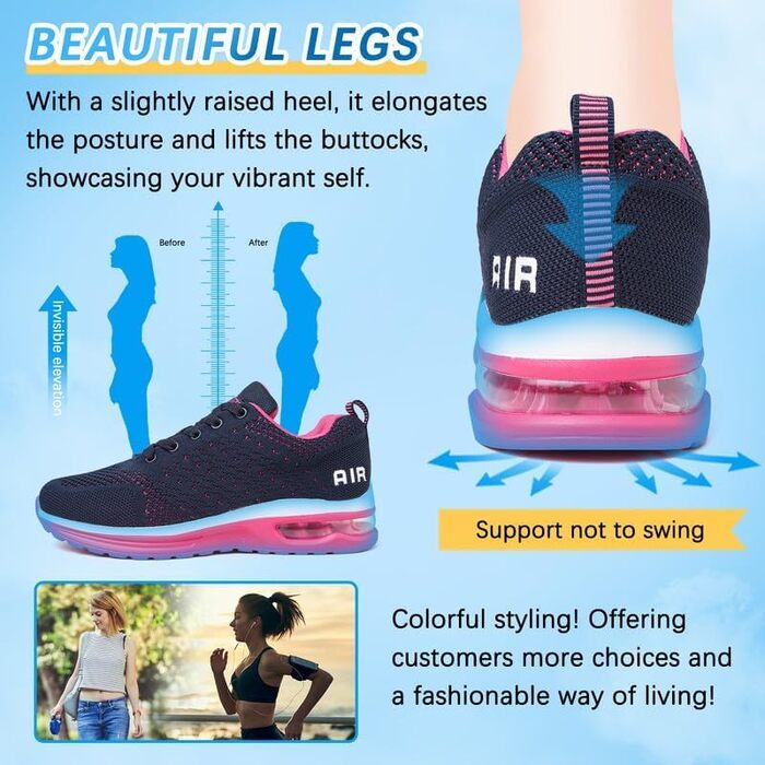 Жіночі кросівки для бігу та фітнесу. Повітряна амортизація, дихаючі матеріали, антиковзання. Розмір 42 EU, блакитно-червоний колір