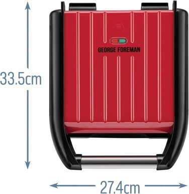 George Foreman Compact Steel Grill & Panini Press - 24x17cm - 3 Portions - Reduces Up to 42% Fat