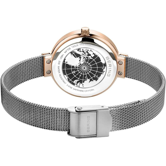 Годинник Bering жіночий Solar | Сонячний годинник на зап'ясті 31 мм, корпус та циферблат з нержавіючої сталі, браслет Milanese, сапфірове скло, 5 ATM, 14631 (Мінімалістичний та сучасний)