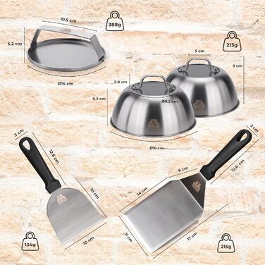 Набір для приготування Smash Burger: прес для гамбургерів, лопатка для гриля, дзвоник для гамбургерів з нержавіючої сталі 304 (2 лопатки + 2 дзвоники з віконцем + 1 прес)