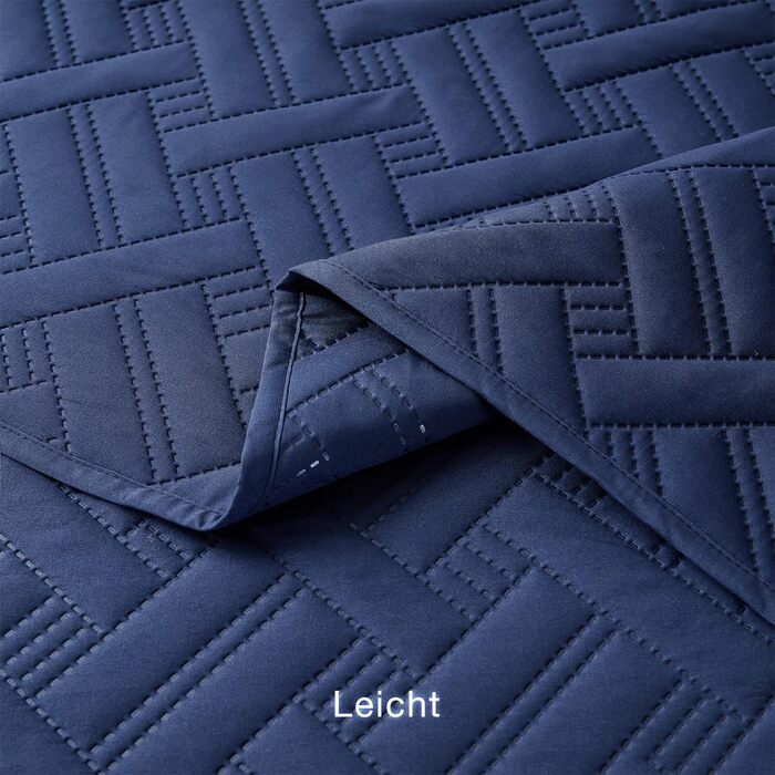 Beeweed Bedspread Throw Blanket 220x200cm Navy Blue, Bedspreads made of Microfiber, Quilted Throw Blanket Bed Cover Lightweight, Stepped Quilt with Ultrasonic Stitching and 2 Pillowcases, Basket Pattern Navy Blue 220 x 200 cm