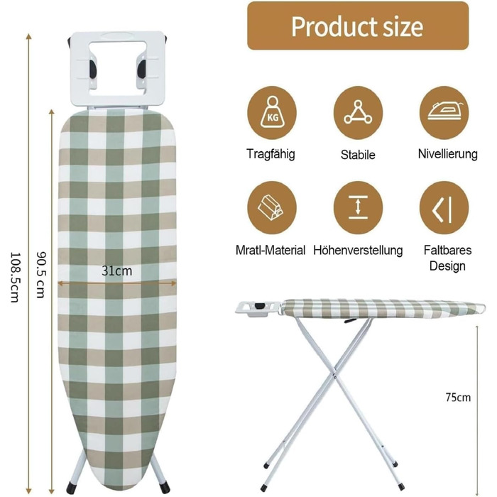Відкидне прасувальне решітка AllRight з металевою сіткою, 7-позиційне регулювання висоти, антиковзні ніжки, 108.5/75 x 31 см, для парогенераторів, зелений