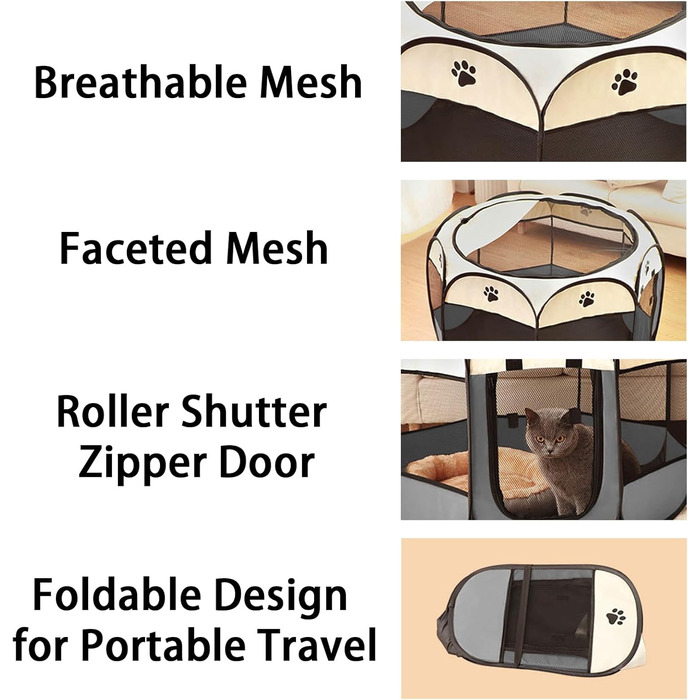 Клітка-вигул для цуценят 91x91x58 см, складана переносна клітка для тварин, для собак, кроликів, морських свинок, котів, для дому та відпочинку на природі