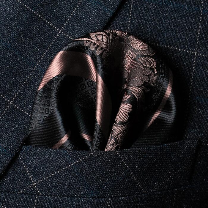 Набір краваток чоловічих JEMYGINS з поєднанням рожевих та смугастих візерунків, включає краваттяну затискач та кишеньковий хустинка (світло-рожеве золото)