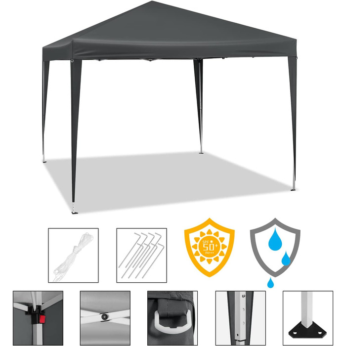 WOLTU Pop-Up Pavilion, Waterproof Folding Pavilion, Sun Shelter, Event Pavilion, Garden Pavilion for Terrace, Camping, Festival, Pagoda Tent, 3 x 3 m, with Oxford Fabric and Metal Frame, PVL0002be (Anthracite)