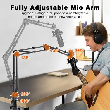 Кріплення для мікрофона на шарнірі, настільний тримач з клямкою, сумісний з 3/8' та 5/8' гвинтами, ідеально підходить для TikTok Live-трансляцій та співу