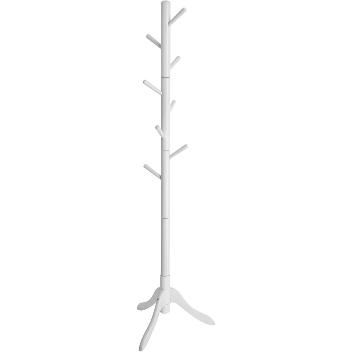 VASAGLE Coat Rack, Solid Wood Clothes Rack, Coat Stand with 8 Hooks, Tree Shape, 3 Adjustable Heights, for Coats, Jackets, Bags, for Entryway, Bedroom, RCR01GY (White)